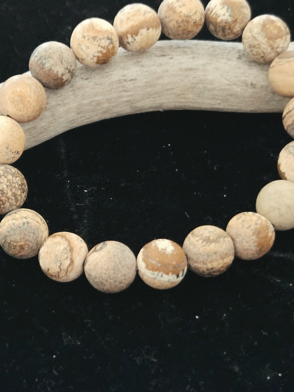 Natural Picture Jasper Bead Bracelet - Tan Brown